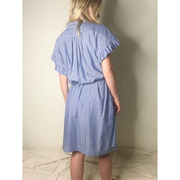 ISABELLA SINCLAIR Chambray Pinstripe Flutter Sleeve Mini Cotton Dress US LARGE - Picture 8 of 16